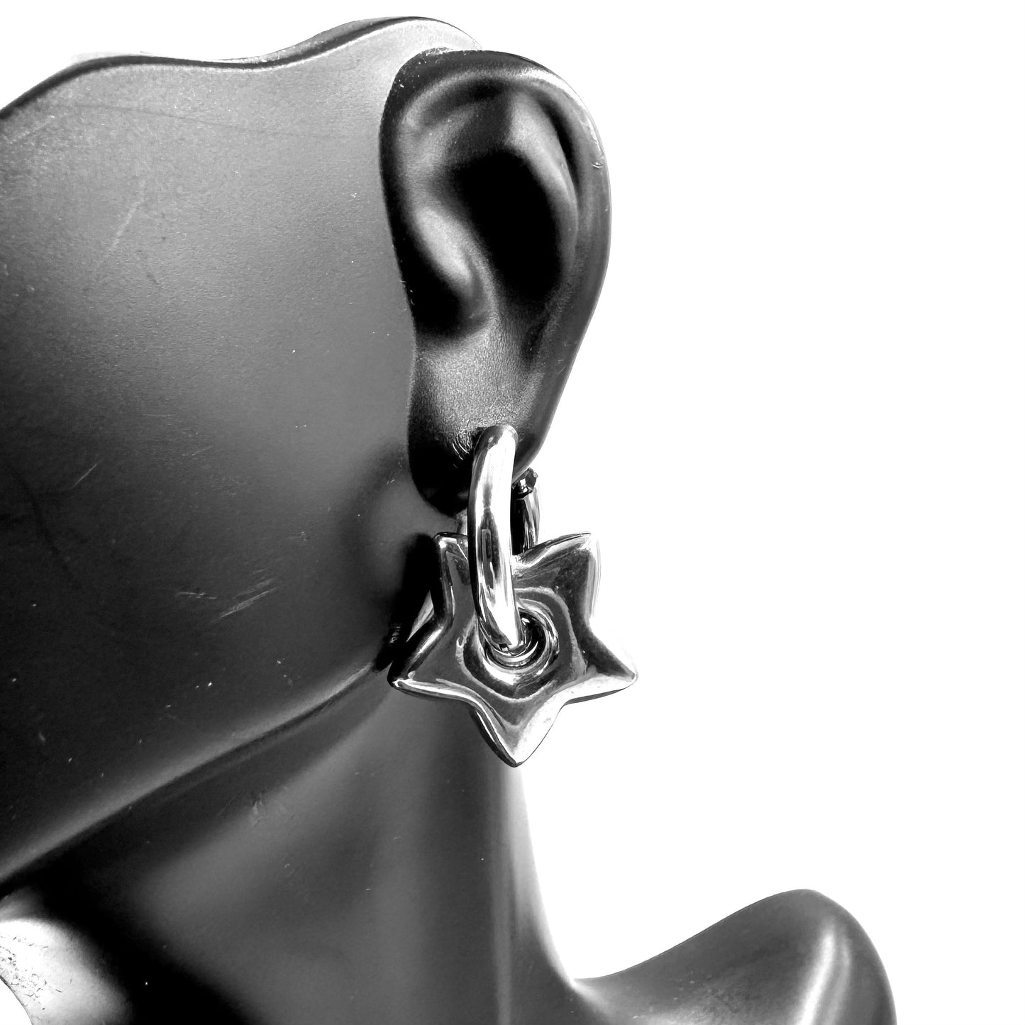 Silver Puffed Star Hoops