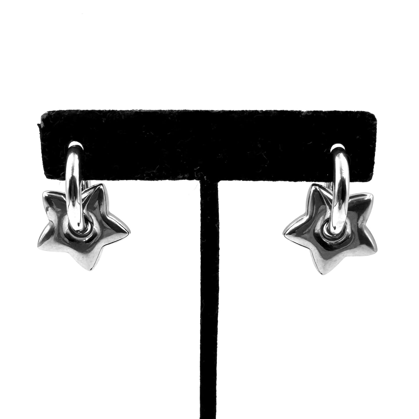 Silver Puffed Star Hoops