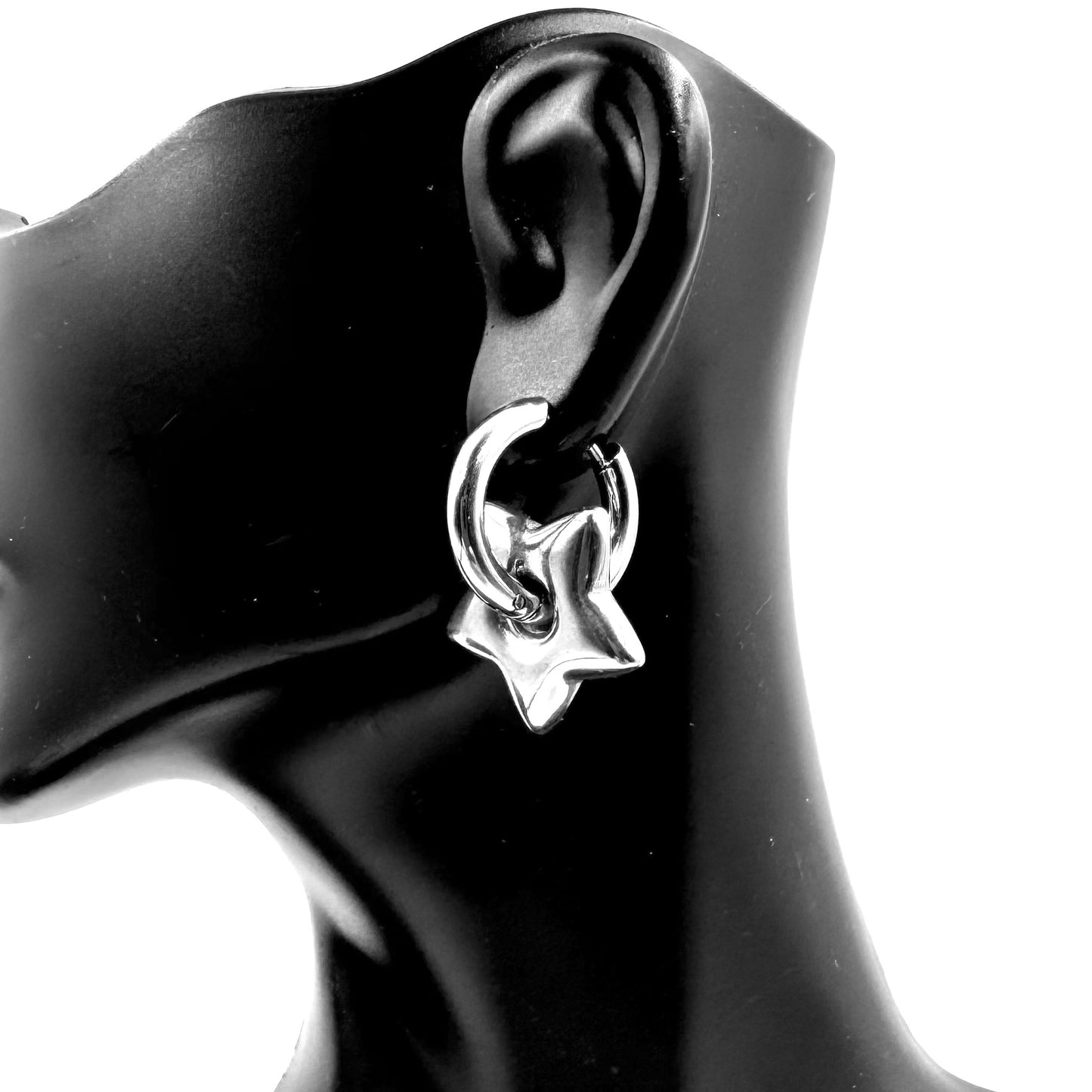Silver Puffed Star Hoops