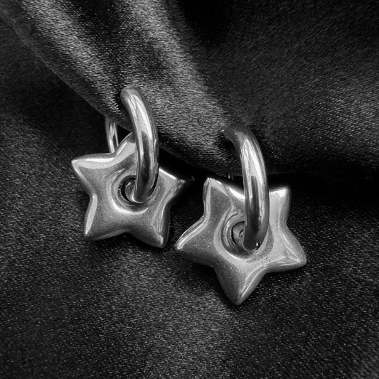 Silver Puffed Star Hoops