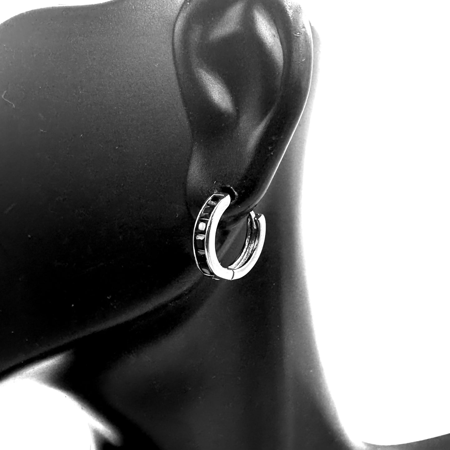 Black Studded Hoops