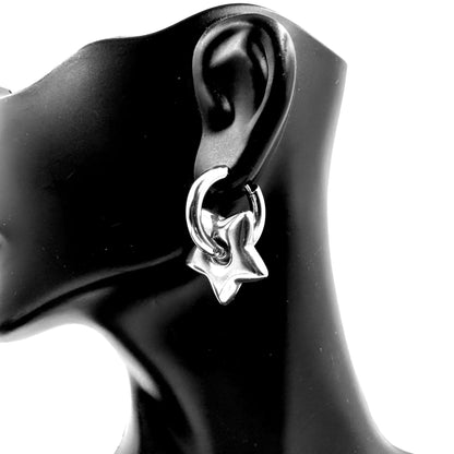 Silver Puffed Star Hoops
